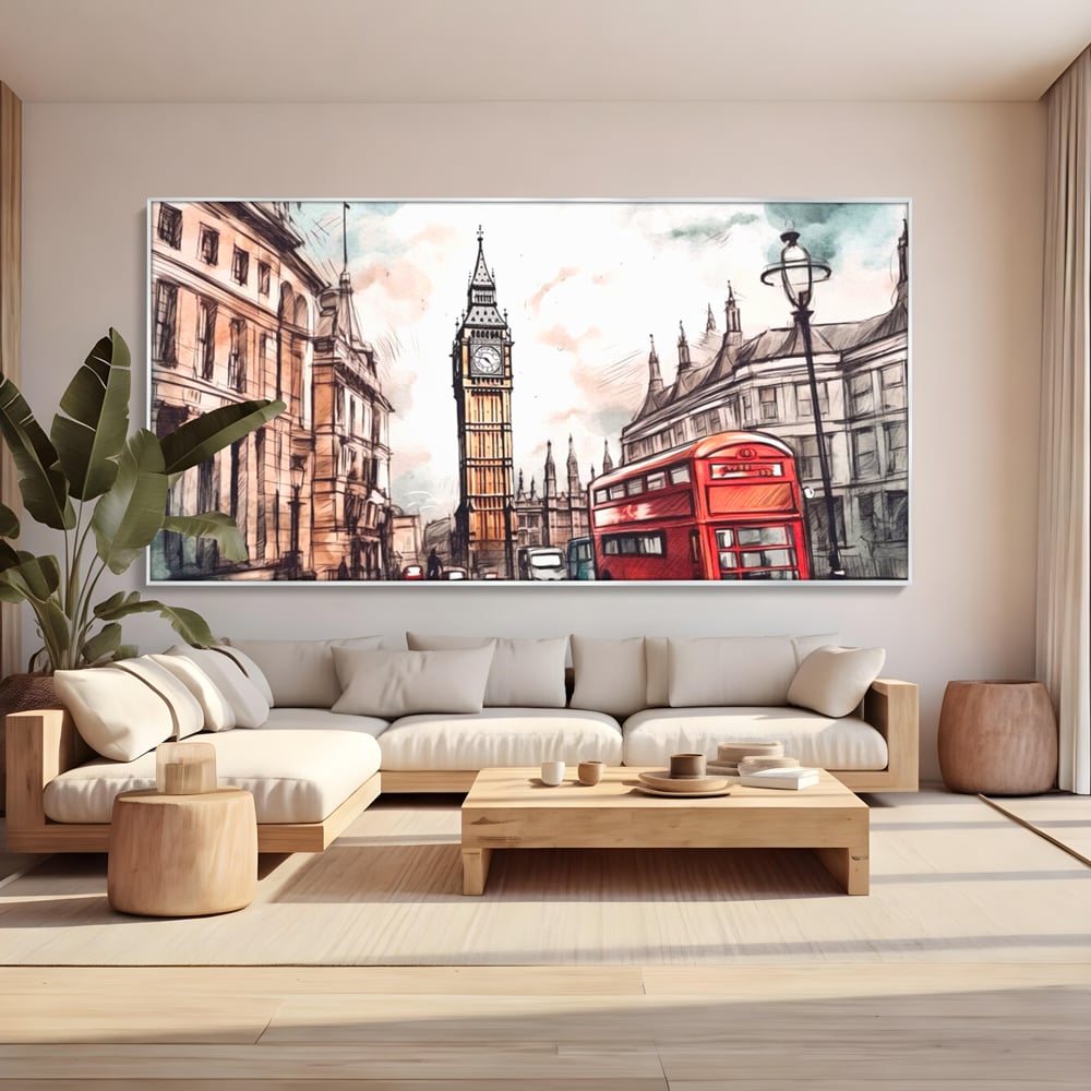 Tablou Canvas Premium LuxCanva® A1072, Big Ben , Londra, Marele Ben, City Bus, Culori Vibrante