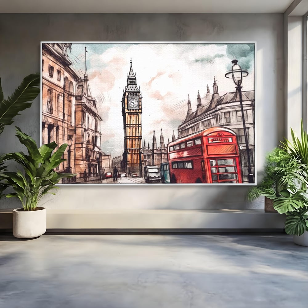 Tablou Canvas Premium LuxCanva® A1072, Big Ben , Londra, Marele Ben, City Bus, Culori Vibrante