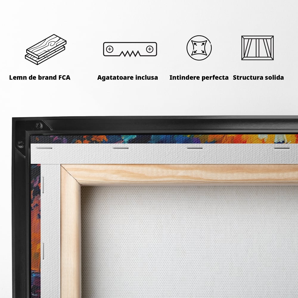 Tablou Canvas Premium LuxCanva® A1073, Ploaie La Ceas De Seara , Indragostiti, Plimbare, Felinare, Culori Vibrante