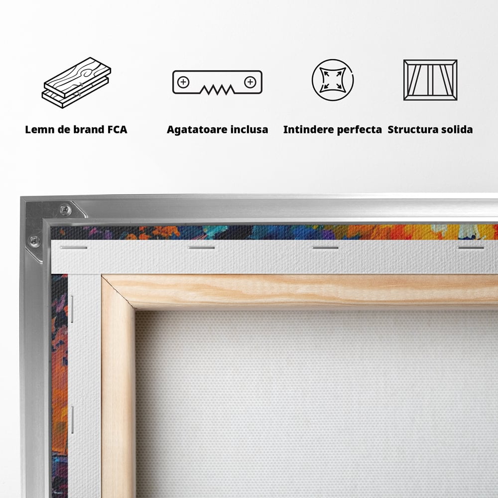 Tablou Canvas Premium LuxCanva® A1073, Ploaie La Ceas De Seara , Indragostiti, Plimbare, Felinare, Culori Vibrante