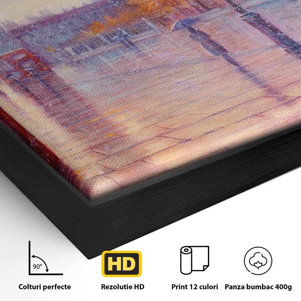 Tablou Canvas Premium LuxCanva® A1075, Ploaie In Londra , Red Telephone, Plimbare, Umbrela Rosie, Culori Vibrante
