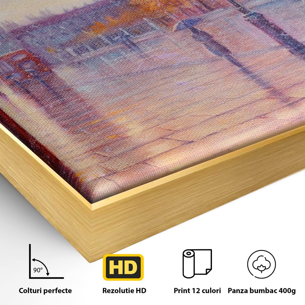 Tablou Canvas Premium LuxCanva® A1075, Ploaie In Londra , Red Telephone, Plimbare, Umbrela Rosie, Culori Vibrante