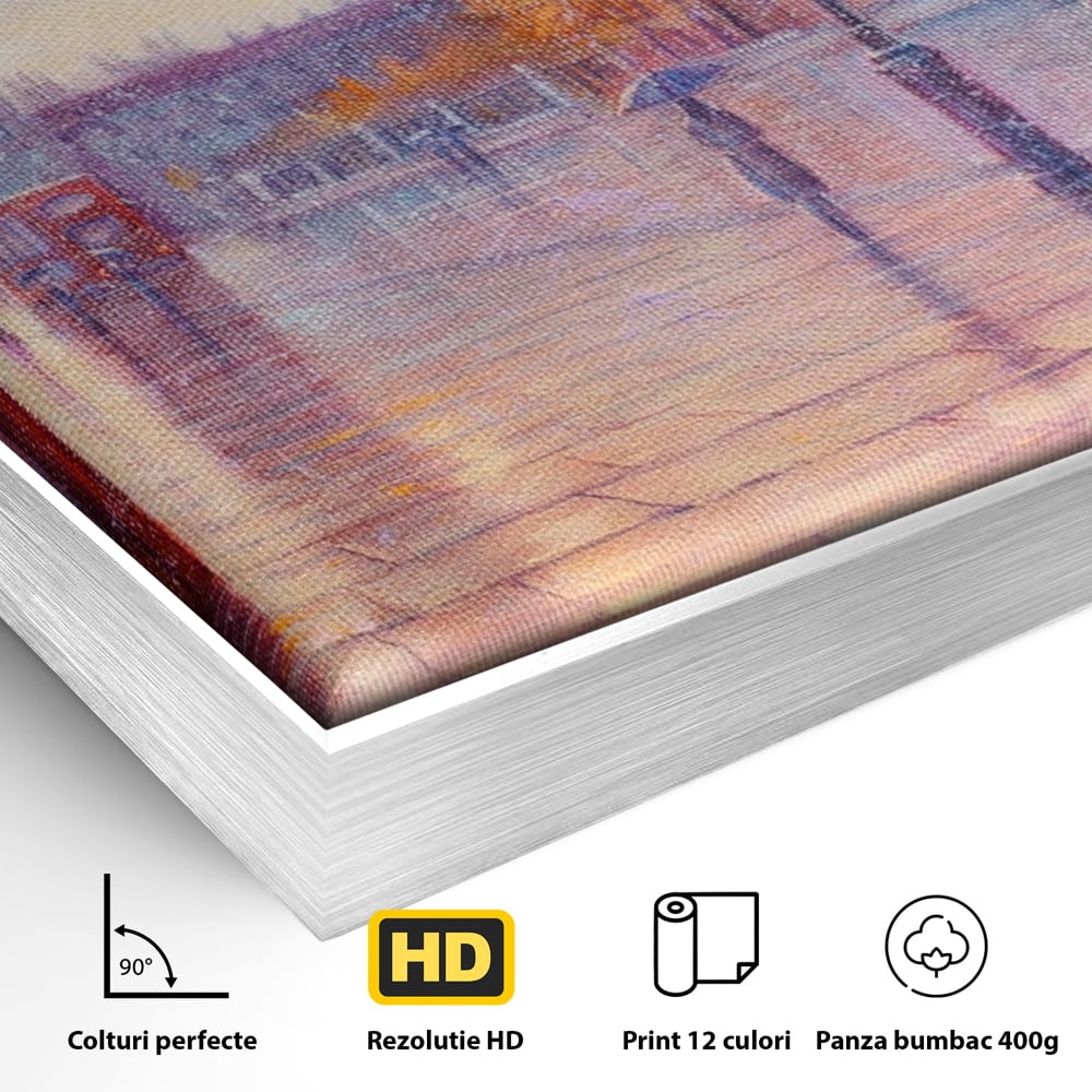 Tablou Canvas Premium LuxCanva® A1075, Ploaie In Londra , Red Telephone, Plimbare, Umbrela Rosie, Culori Vibrante