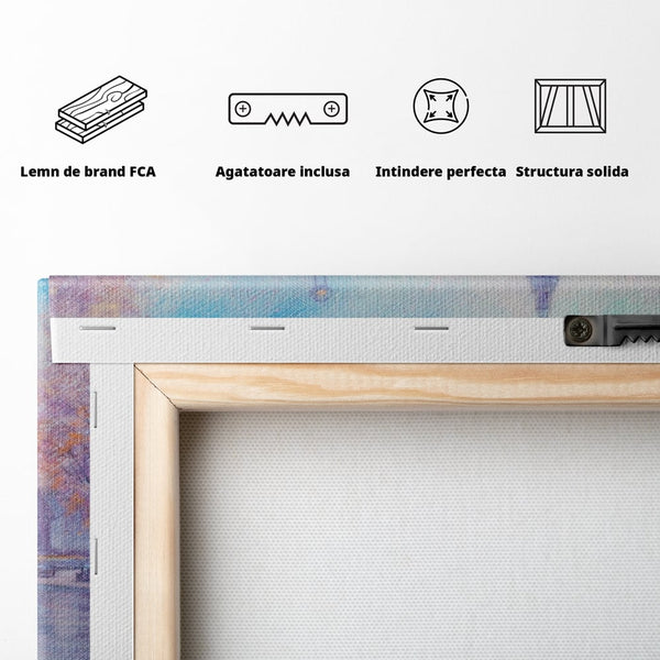 Tablou Canvas Premium LuxCanva® A1075, Ploaie In Londra , Red Telephone, Plimbare, Umbrela Rosie, Culori Vibrante