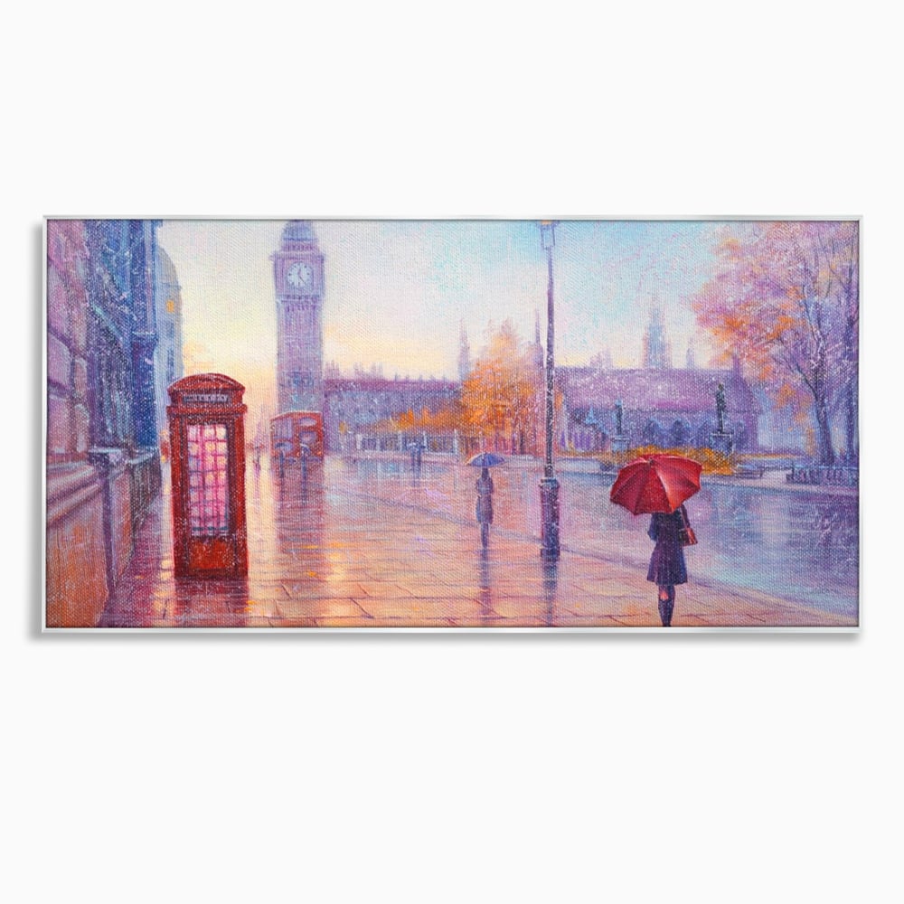 Tablou Canvas Premium LuxCanva® A1075, Ploaie In Londra , Red Telephone, Plimbare, Umbrela Rosie, Culori Vibrante