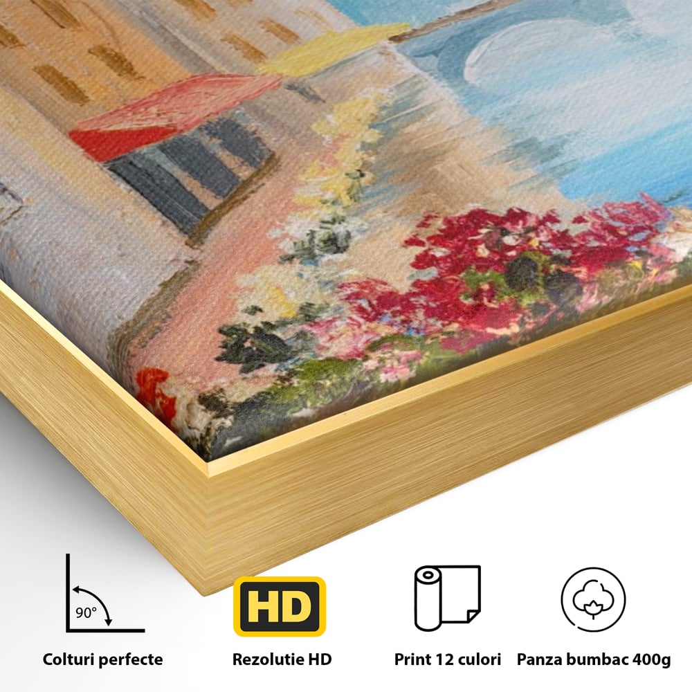 Tablou Canvas Premium LuxCanva® A1076, Flori La Fereastra , Peisaj, Flori Colorate, Case, Culori Vibrante