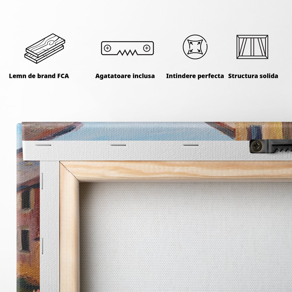 Tablou Canvas Premium LuxCanva® A1076, Flori La Fereastra , Peisaj, Flori Colorate, Case, Culori Vibrante
