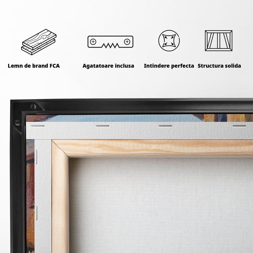 Tablou Canvas Premium LuxCanva® A1076, Flori La Fereastra , Peisaj, Flori Colorate, Case, Culori Vibrante