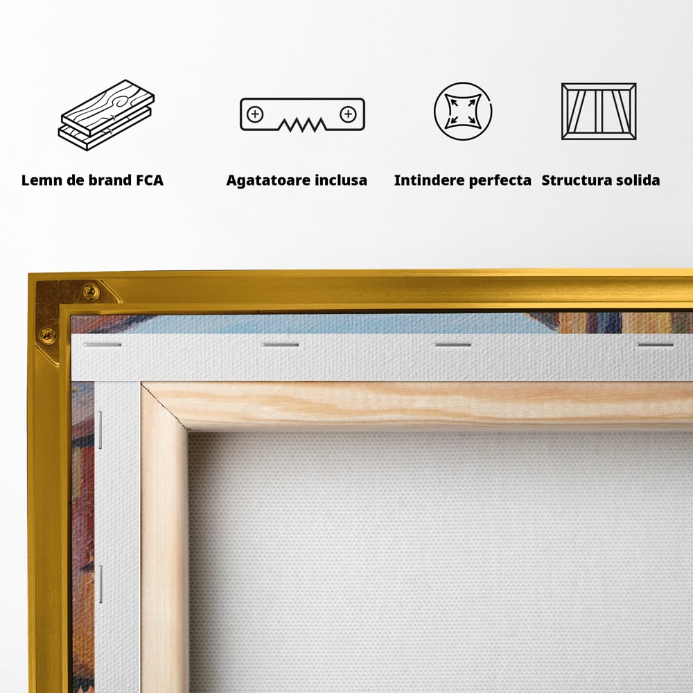 Tablou Canvas Premium LuxCanva® A1076, Flori La Fereastra , Peisaj, Flori Colorate, Case, Culori Vibrante