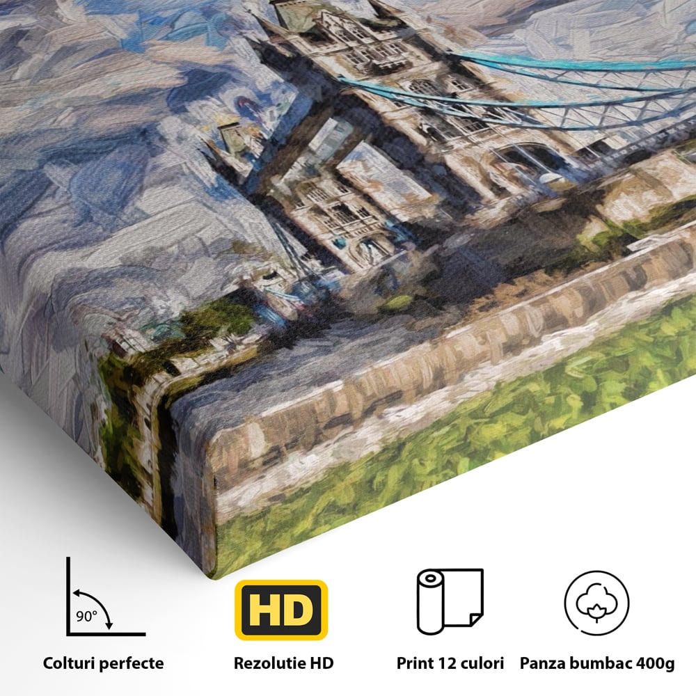 Tablou Canvas Premium LuxCanva® A1077, Tower Bridge , Pod, Londra, Steag, UK, Culori Vibrante
