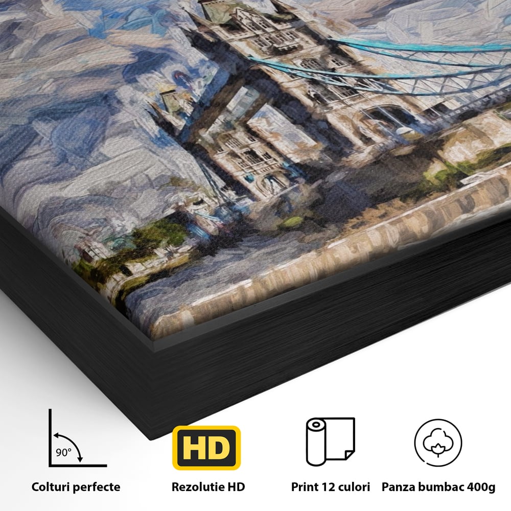 Tablou Canvas Premium LuxCanva® A1077, Tower Bridge , Pod, Londra, Steag, UK, Culori Vibrante