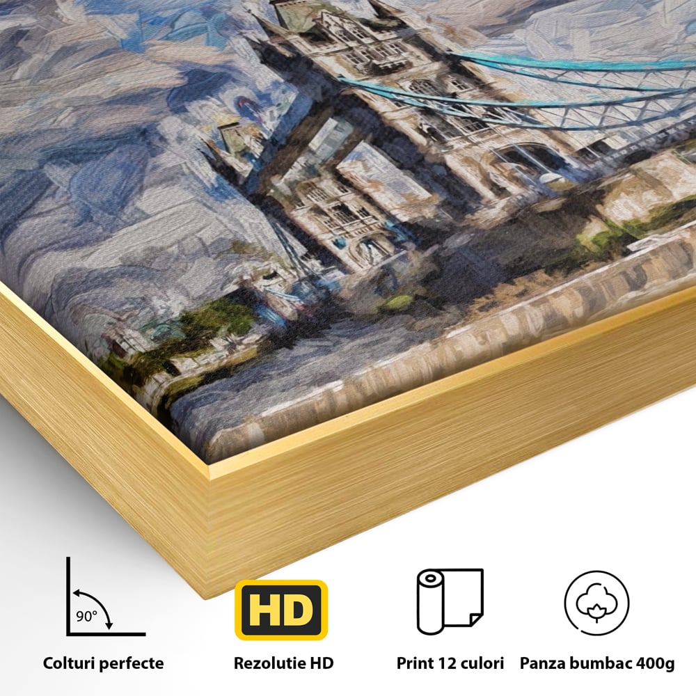 Tablou Canvas Premium LuxCanva® A1077, Tower Bridge , Pod, Londra, Steag, UK, Culori Vibrante