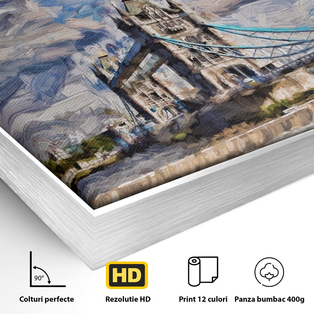 Tablou Canvas Premium LuxCanva® A1077, Tower Bridge , Pod, Londra, Steag, UK, Culori Vibrante