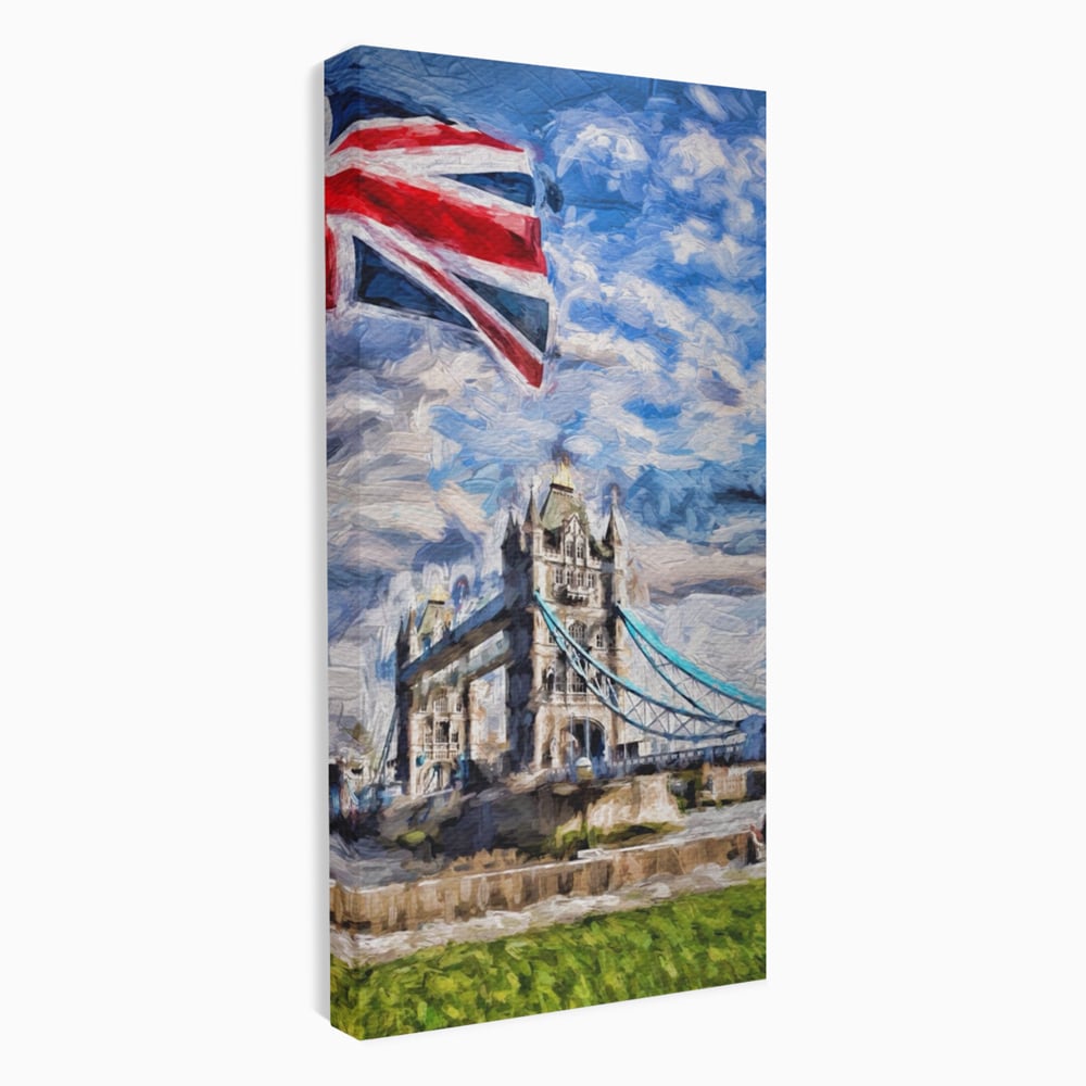 Tablou Canvas Premium LuxCanva® A1077, Tower Bridge , Pod, Londra, Steag, UK, Culori Vibrante