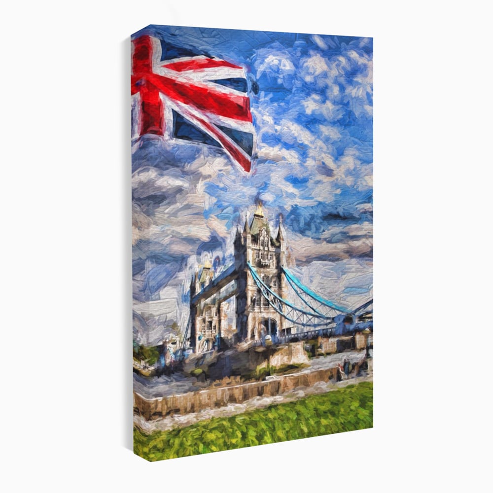 Tablou Canvas Premium LuxCanva® A1077, Tower Bridge , Pod, Londra, Steag, UK, Culori Vibrante