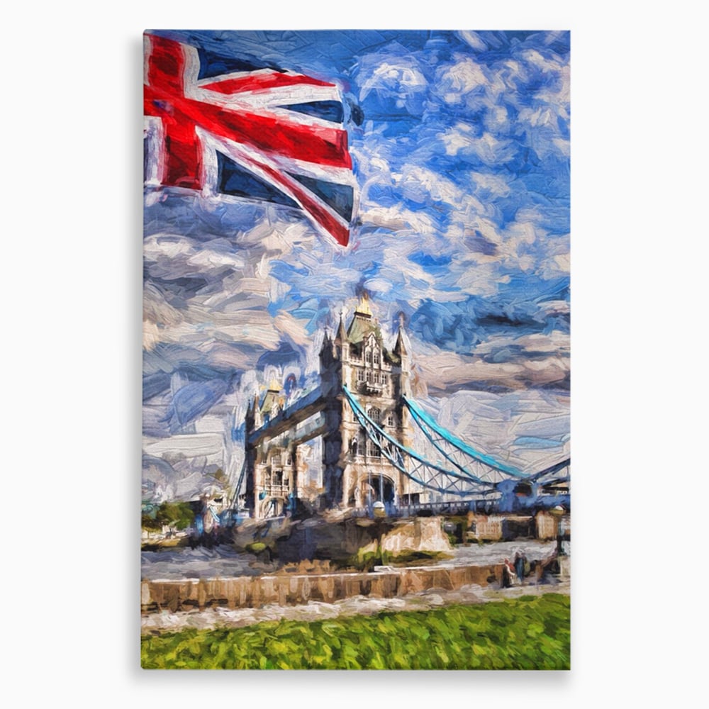 Tablou Canvas Premium LuxCanva® A1077, Tower Bridge , Pod, Londra, Steag, UK, Culori Vibrante