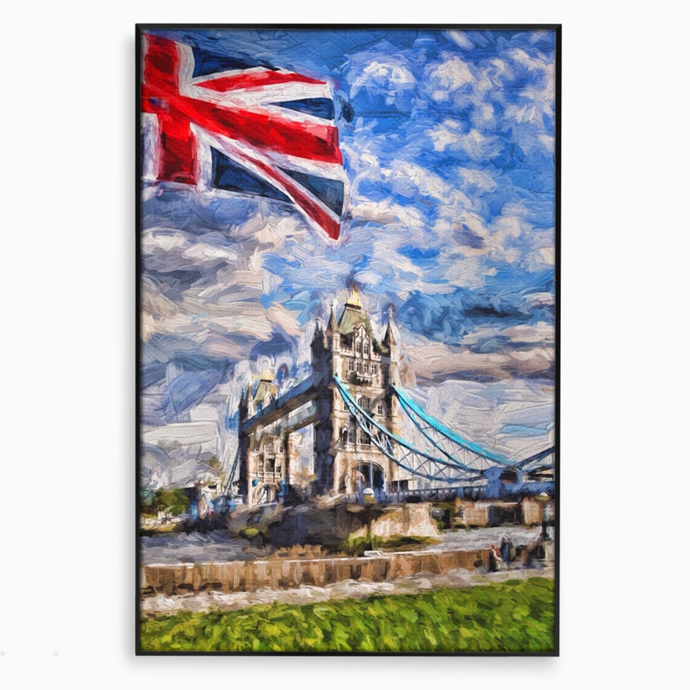 Tablou Canvas Premium LuxCanva® A1077, Tower Bridge , Pod, Londra, Steag, UK, Culori Vibrante