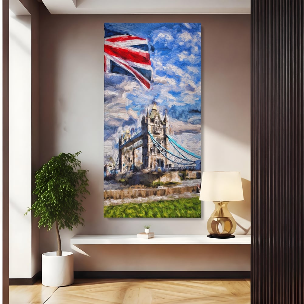 Tablou Canvas Premium LuxCanva® A1077, Tower Bridge , Pod, Londra, Steag, UK, Culori Vibrante