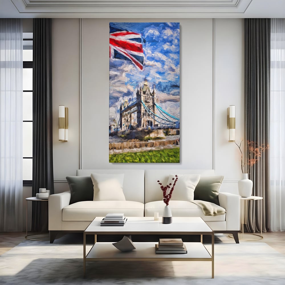 Tablou Canvas Premium LuxCanva® A1077, Tower Bridge , Pod, Londra, Steag, UK, Culori Vibrante