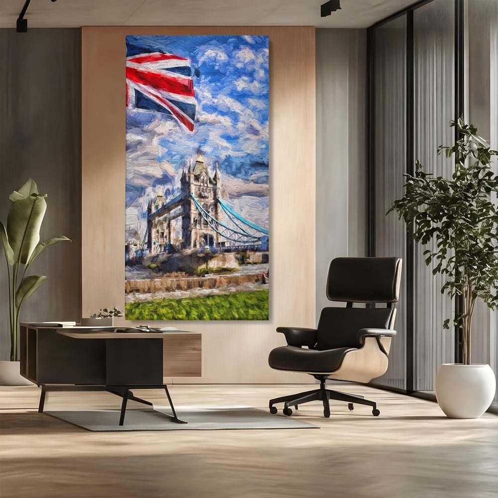 Tablou Canvas Premium LuxCanva® A1077, Tower Bridge , Pod, Londra, Steag, UK, Culori Vibrante