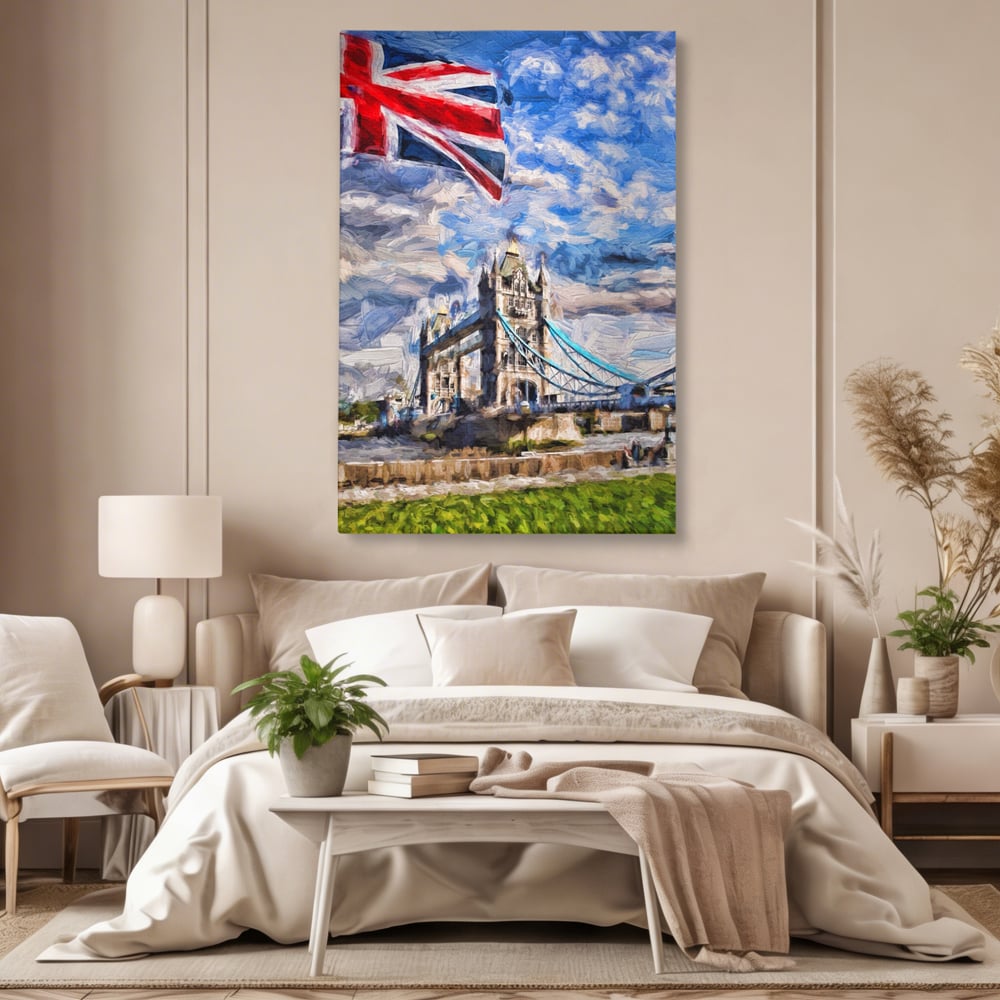 Tablou Canvas Premium LuxCanva® A1077, Tower Bridge , Pod, Londra, Steag, UK, Culori Vibrante