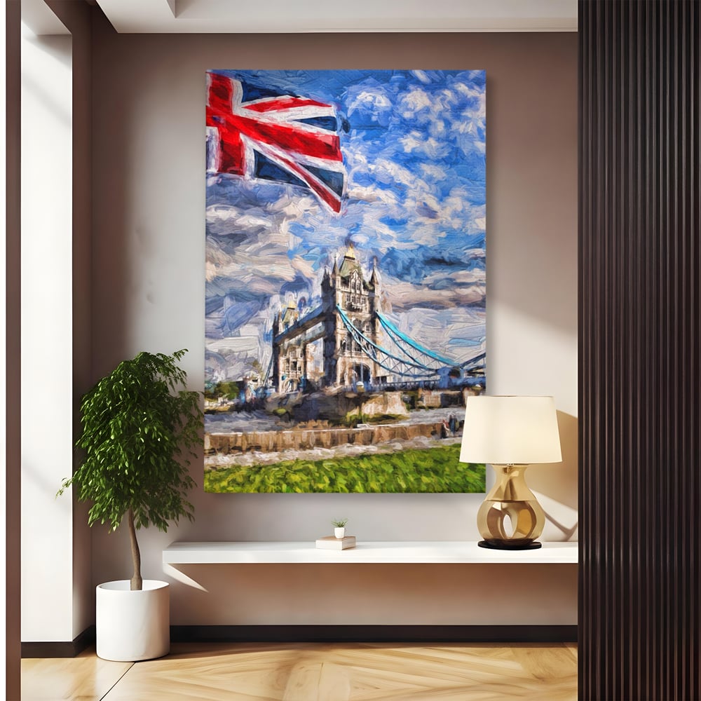 Tablou Canvas Premium LuxCanva® A1077, Tower Bridge , Pod, Londra, Steag, UK, Culori Vibrante