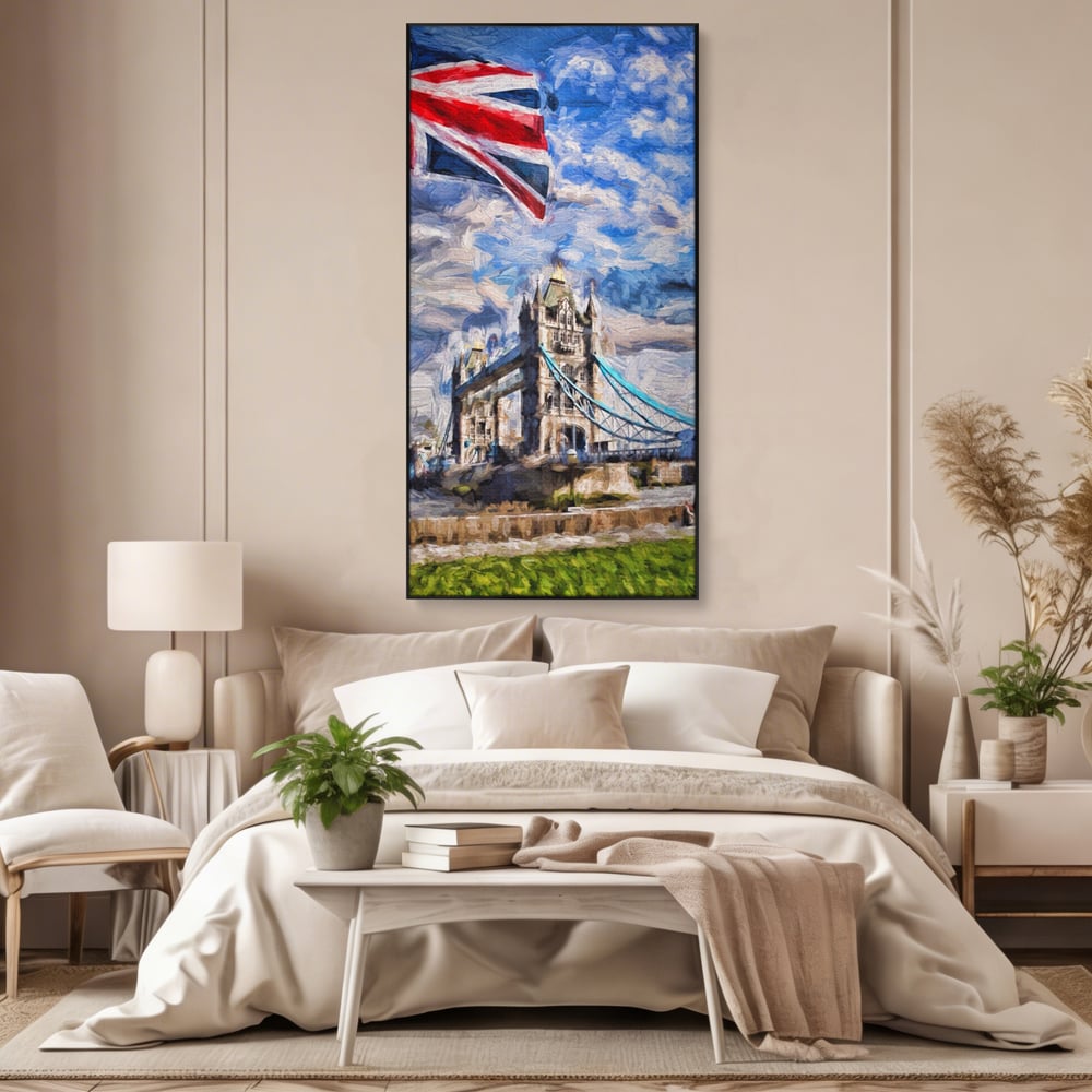 Tablou Canvas Premium LuxCanva® A1077, Tower Bridge , Pod, Londra, Steag, UK, Culori Vibrante