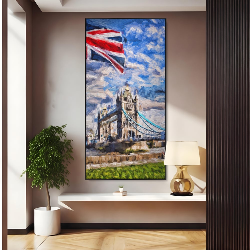 Tablou Canvas Premium LuxCanva® A1077, Tower Bridge , Pod, Londra, Steag, UK, Culori Vibrante