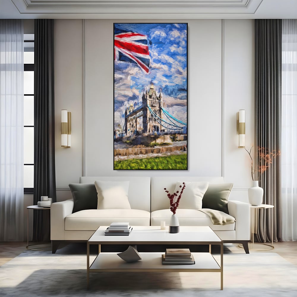 Tablou Canvas Premium LuxCanva® A1077, Tower Bridge , Pod, Londra, Steag, UK, Culori Vibrante
