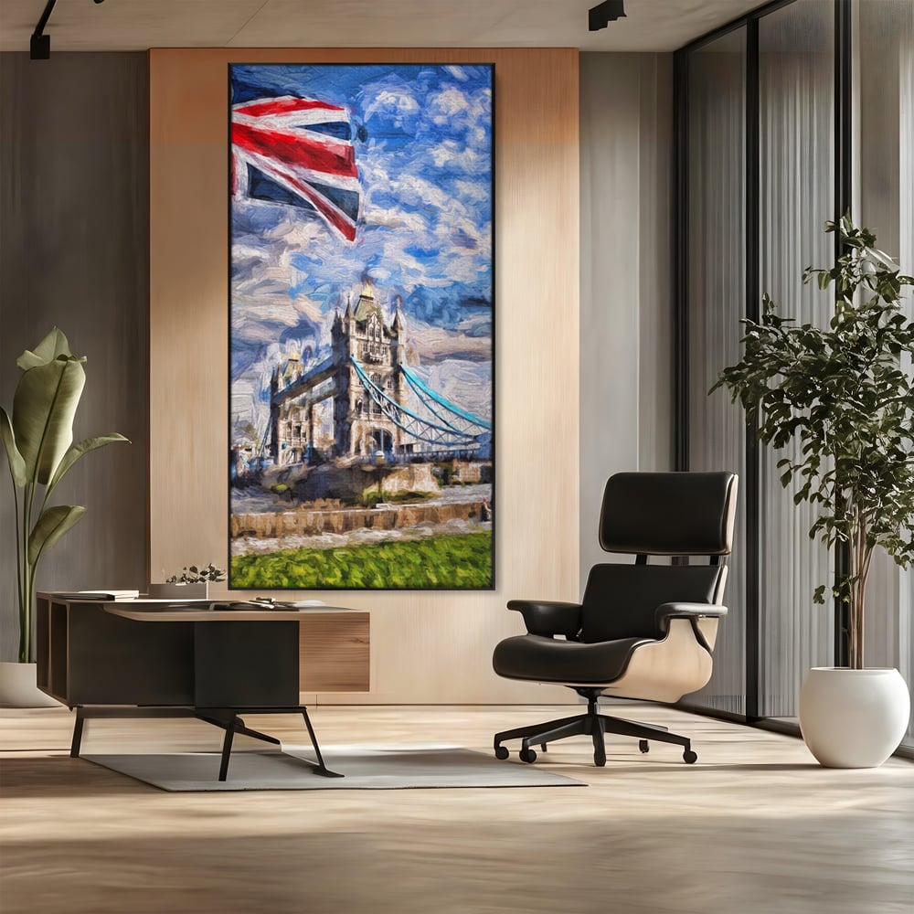 Tablou Canvas Premium LuxCanva® A1077, Tower Bridge , Pod, Londra, Steag, UK, Culori Vibrante