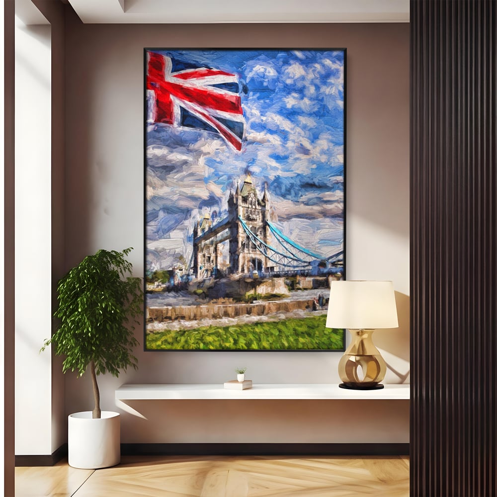 Tablou Canvas Premium LuxCanva® A1077, Tower Bridge , Pod, Londra, Steag, UK, Culori Vibrante