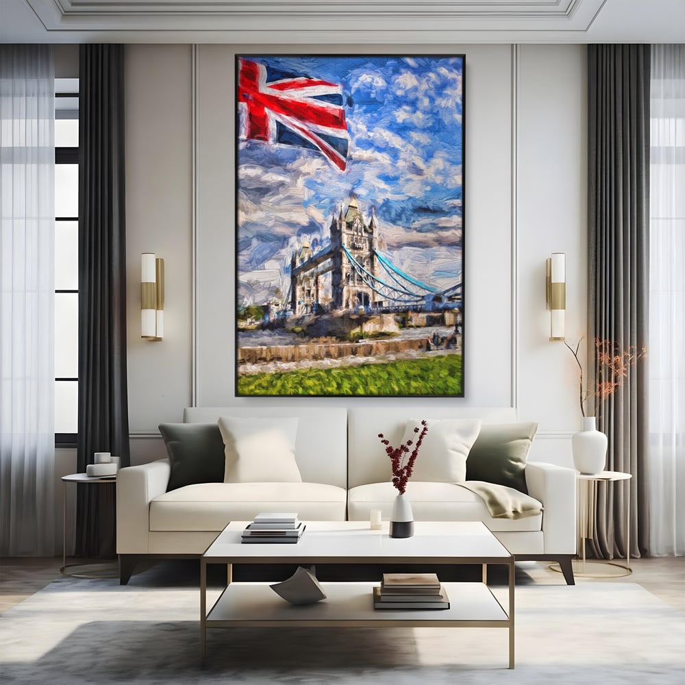 Tablou Canvas Premium LuxCanva® A1077, Tower Bridge , Pod, Londra, Steag, UK, Culori Vibrante