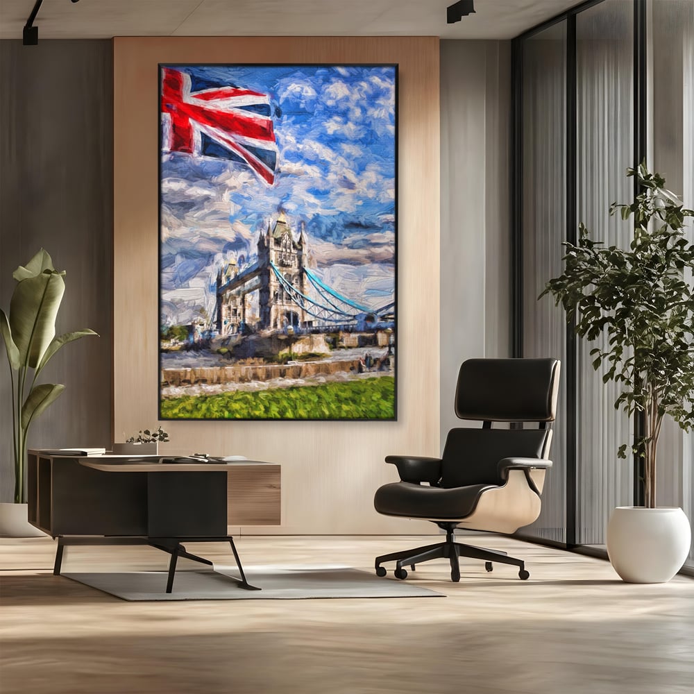 Tablou Canvas Premium LuxCanva® A1077, Tower Bridge , Pod, Londra, Steag, UK, Culori Vibrante