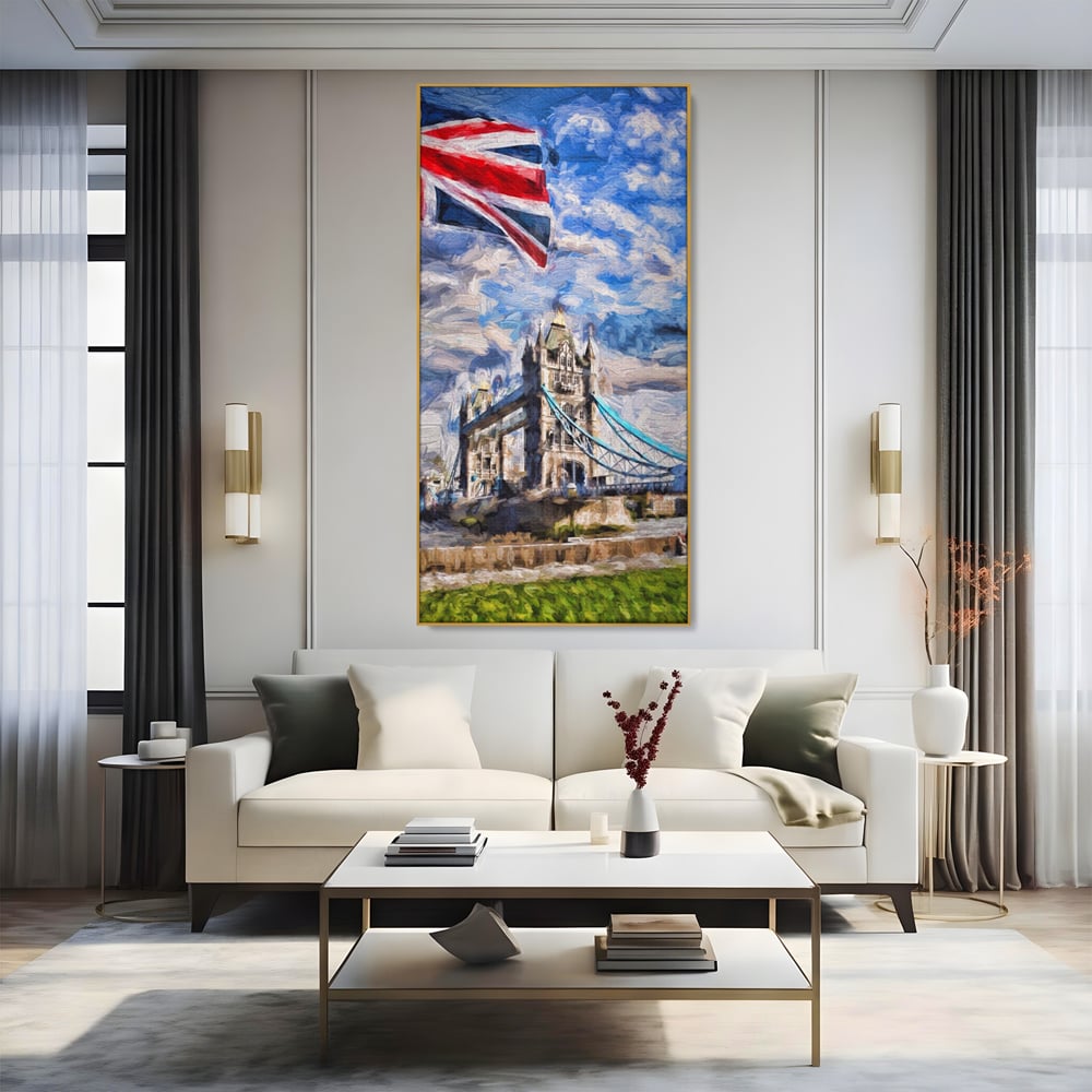 Tablou Canvas Premium LuxCanva® A1077, Tower Bridge , Pod, Londra, Steag, UK, Culori Vibrante