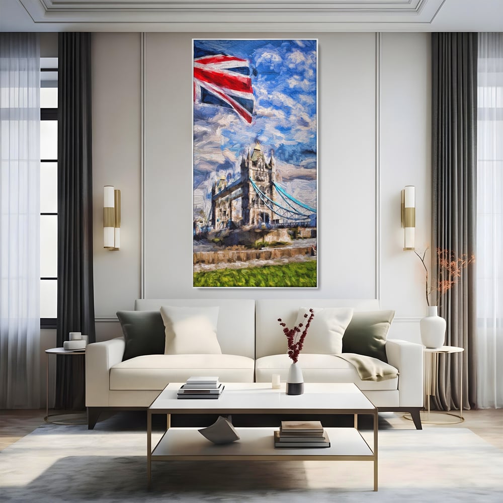 Tablou Canvas Premium LuxCanva® A1077, Tower Bridge , Pod, Londra, Steag, UK, Culori Vibrante