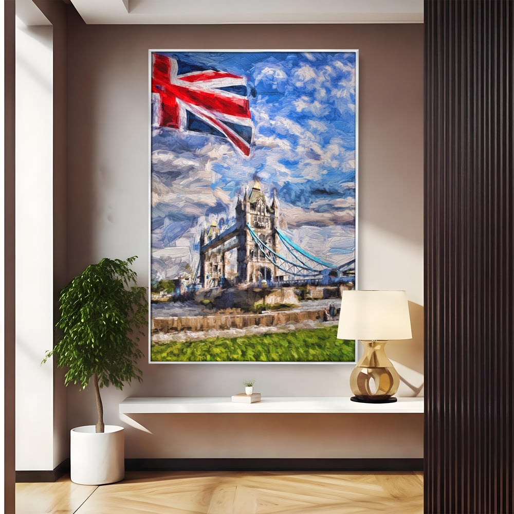 Tablou Canvas Premium LuxCanva® A1077, Tower Bridge , Pod, Londra, Steag, UK, Culori Vibrante