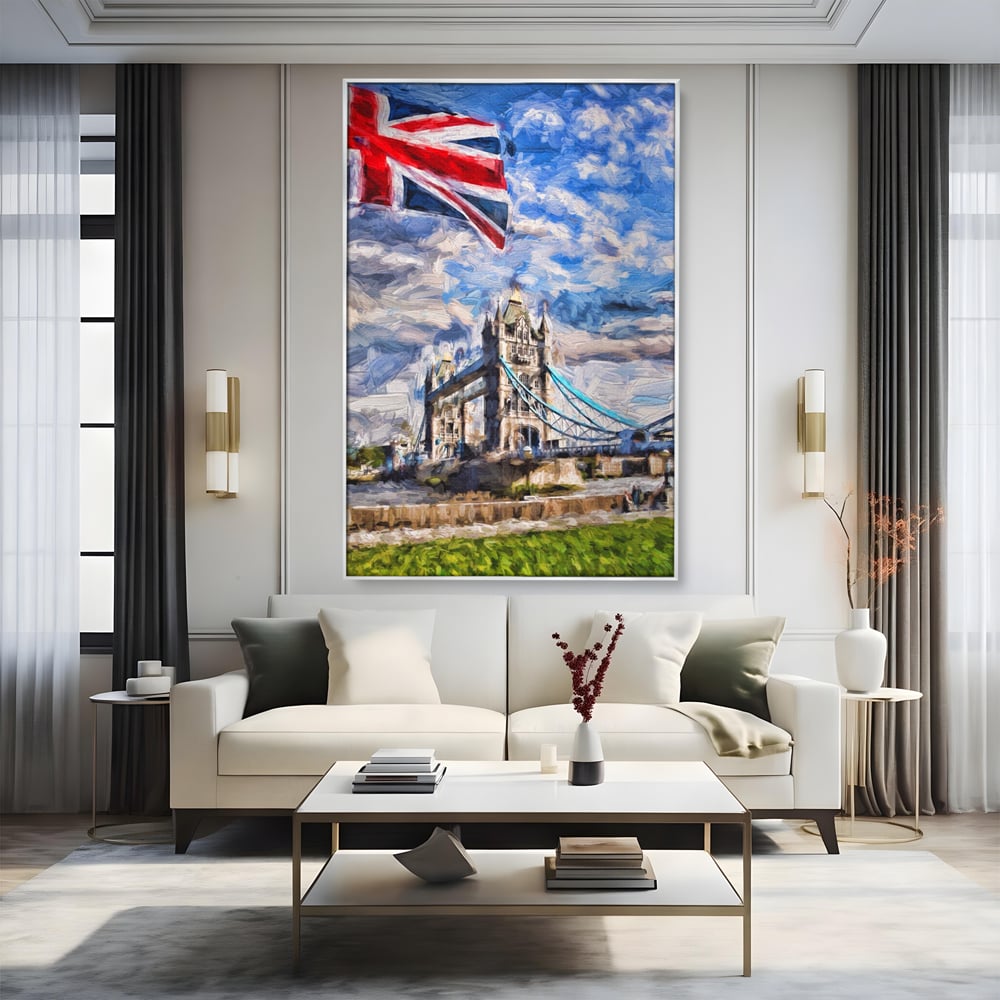 Tablou Canvas Premium LuxCanva® A1077, Tower Bridge , Pod, Londra, Steag, UK, Culori Vibrante