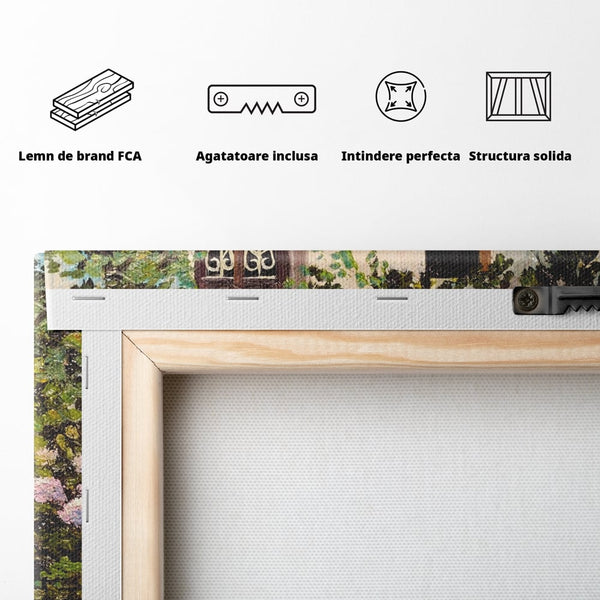 Tablou Canvas Premium LuxCanva® A1078, Aleea Cu Flori , Peisaj, Gradina, Casa, Natura, Culori Vibrante