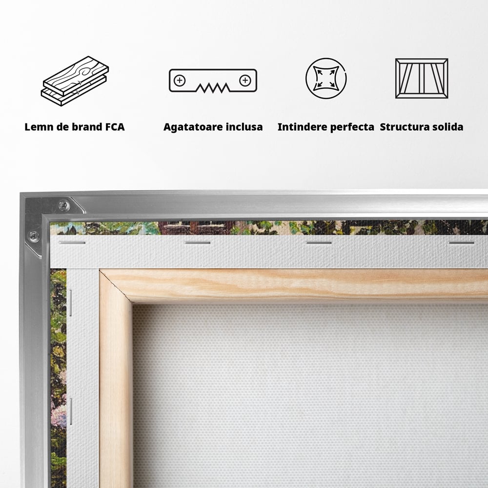 Tablou Canvas Premium LuxCanva® A1078, Aleea Cu Flori , Peisaj, Gradina, Casa, Natura, Culori Vibrante