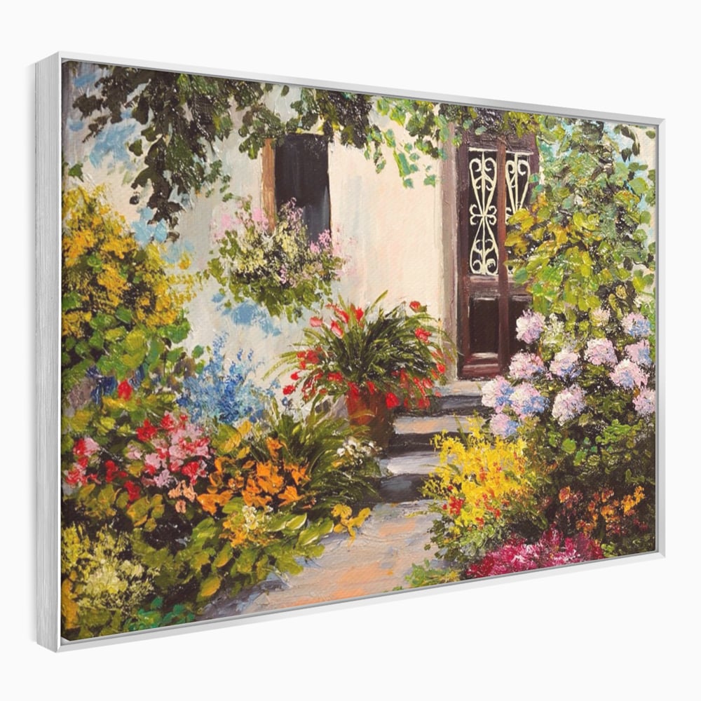 Tablou Canvas Premium LuxCanva® A1078, Aleea Cu Flori , Peisaj, Gradina, Casa, Natura, Culori Vibrante