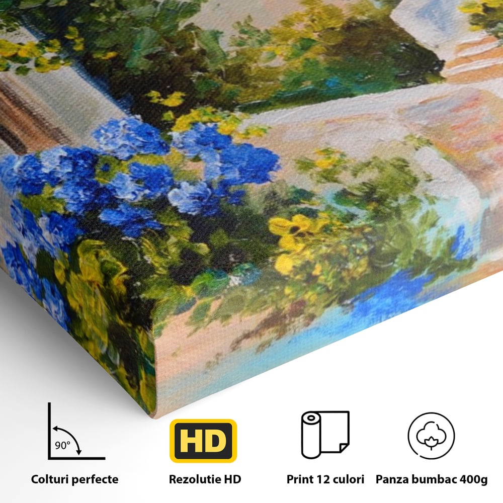 Tablou Canvas Premium LuxCanva® A1079, Casa Cu Flori , Peisaj, Natura, Verde, Culori Vibrante