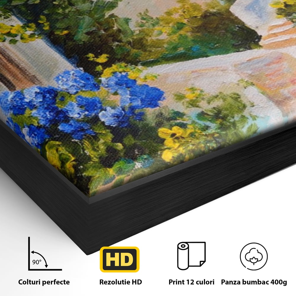 Tablou Canvas Premium LuxCanva® A1079, Casa Cu Flori , Peisaj, Natura, Verde, Culori Vibrante