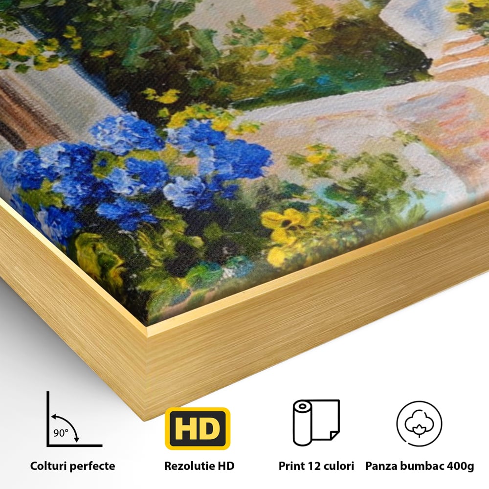 Tablou Canvas Premium LuxCanva® A1079, Casa Cu Flori , Peisaj, Natura, Verde, Culori Vibrante
