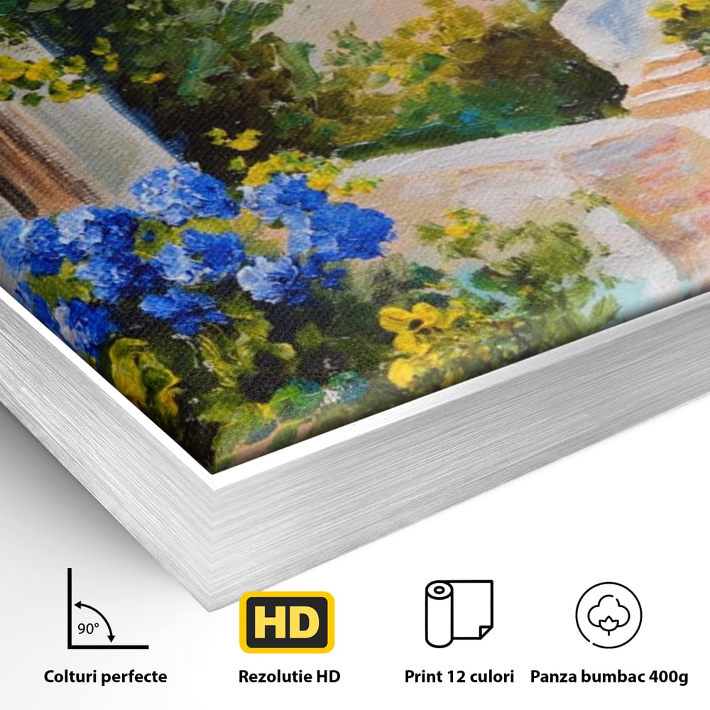 Tablou Canvas Premium LuxCanva® A1079, Casa Cu Flori , Peisaj, Natura, Verde, Culori Vibrante