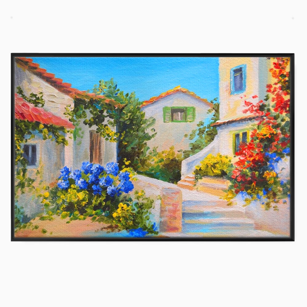 Tablou Canvas Premium LuxCanva® A1079, Casa Cu Flori , Peisaj, Natura, Verde, Culori Vibrante