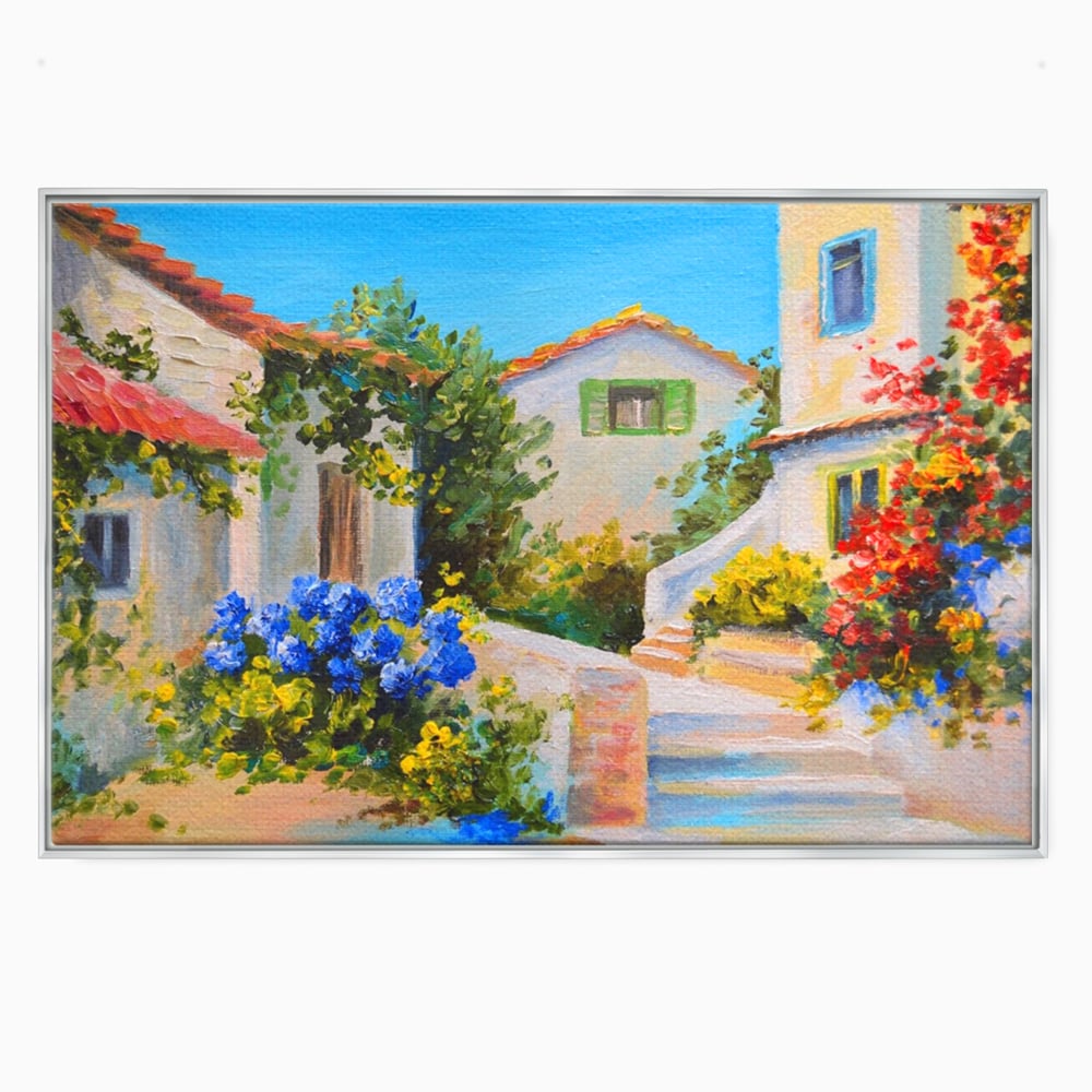 Tablou Canvas Premium LuxCanva® A1079, Casa Cu Flori , Peisaj, Natura, Verde, Culori Vibrante