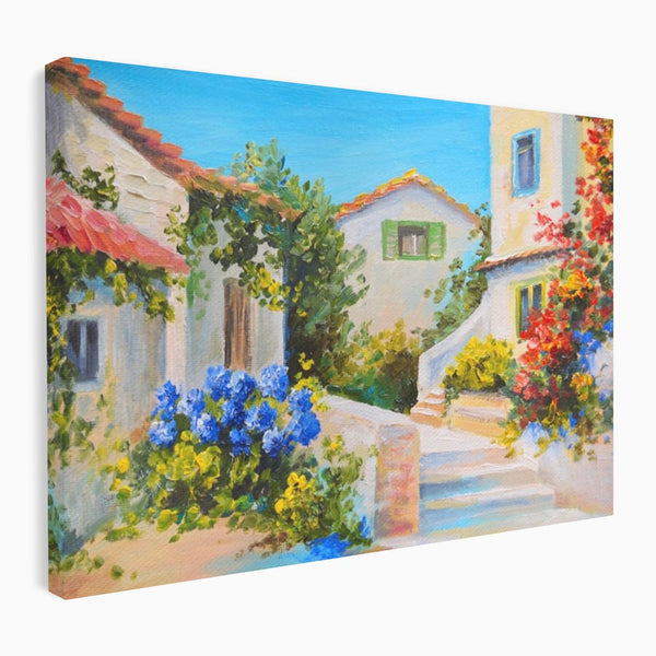Tablou Canvas Premium LuxCanva® A1079, Casa Cu Flori , Peisaj, Natura, Verde, Culori Vibrante
