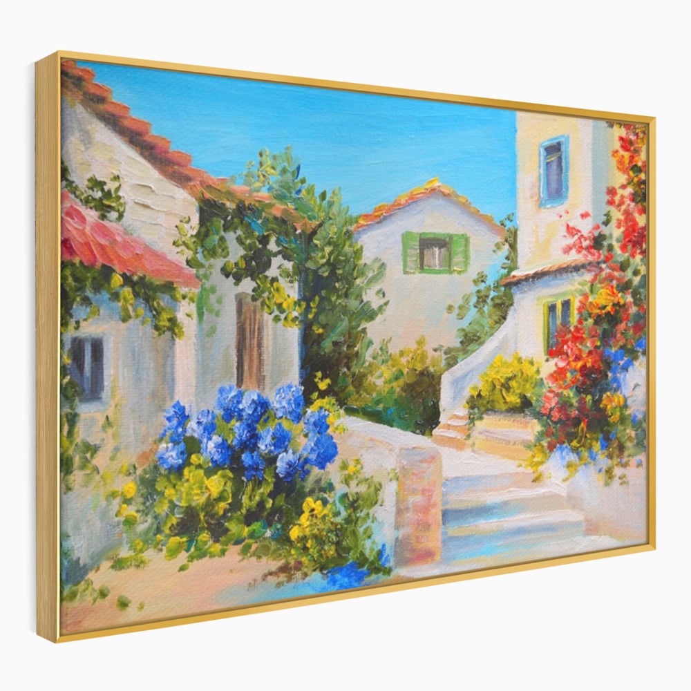 Tablou Canvas Premium LuxCanva® A1079, Casa Cu Flori , Peisaj, Natura, Verde, Culori Vibrante
