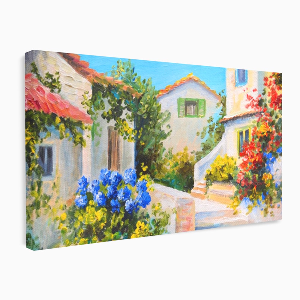 Tablou Canvas Premium LuxCanva® A1079, Casa Cu Flori , Peisaj, Natura, Verde, Culori Vibrante