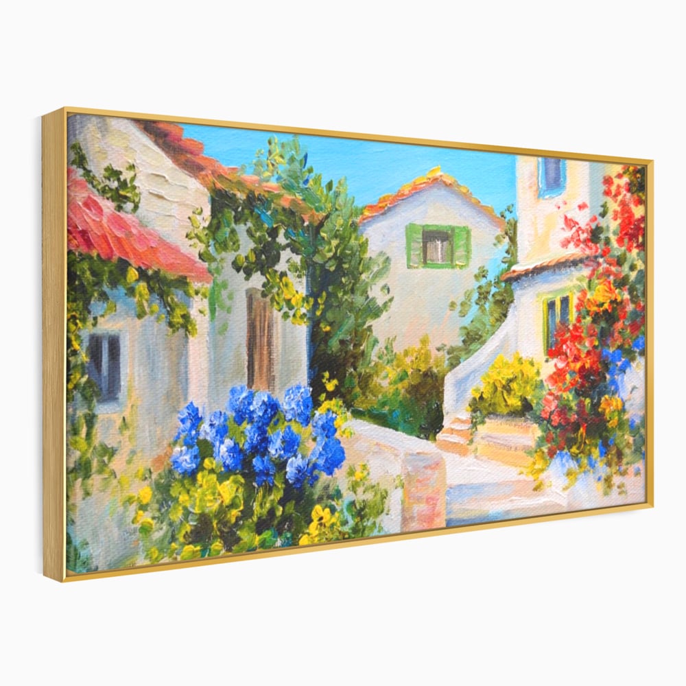 Tablou Canvas Premium LuxCanva® A1079, Casa Cu Flori , Peisaj, Natura, Verde, Culori Vibrante